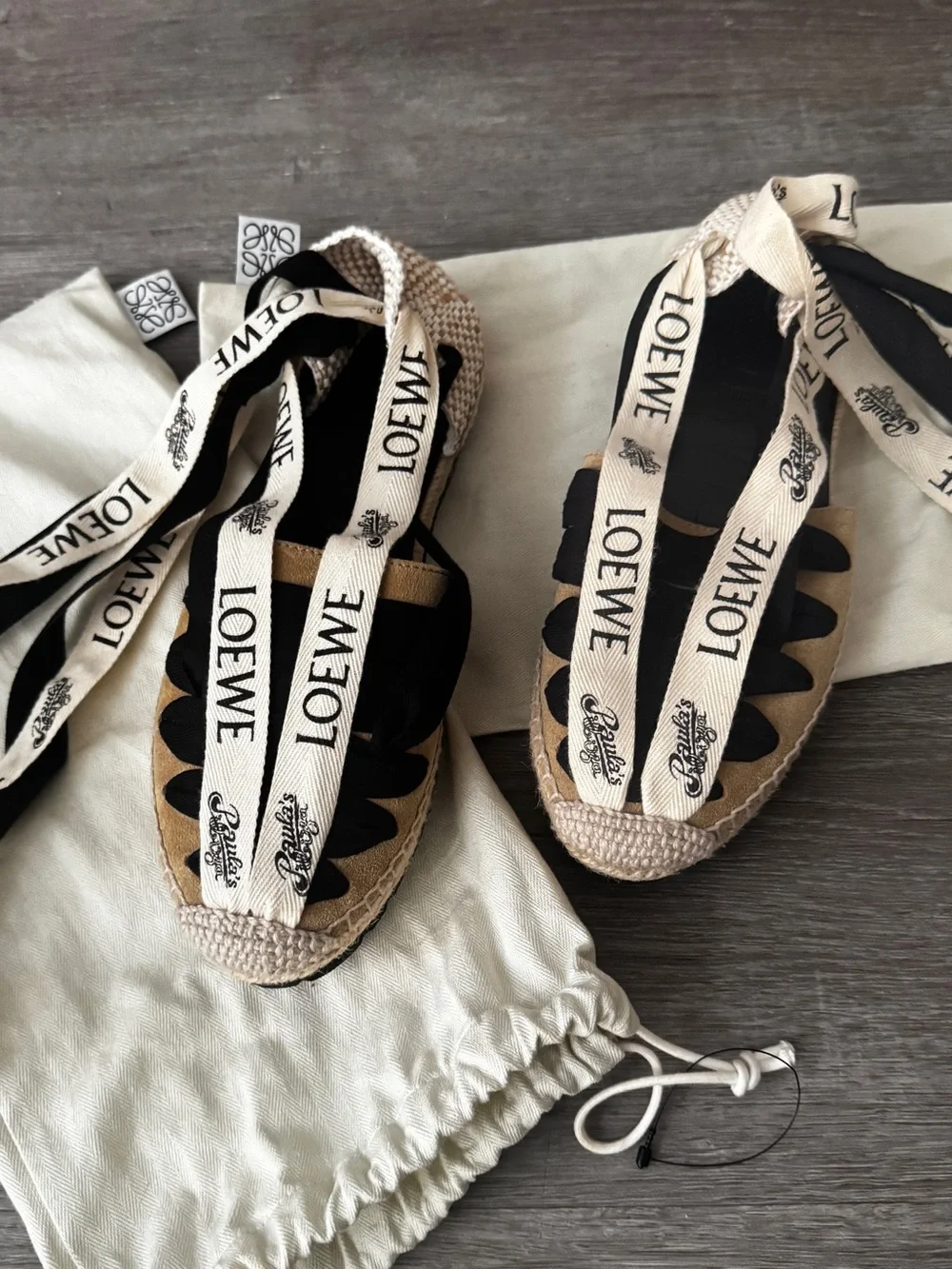Loewe Womens 7.5 Espadrilles Flats in Black and Tan Suede